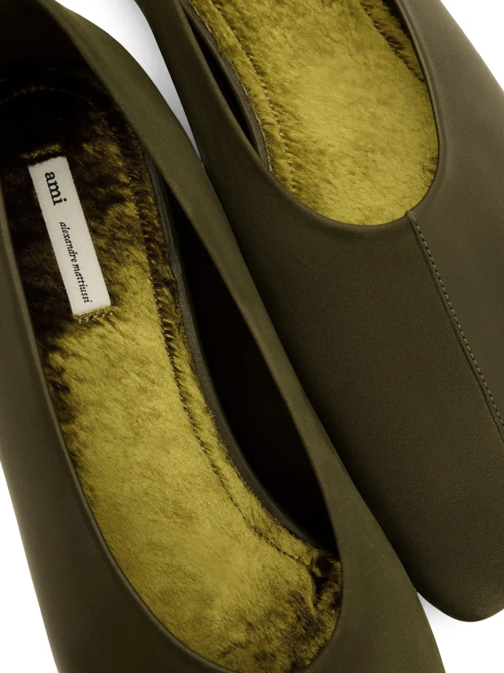 AMI Paris leather square-toe ballet flats Green