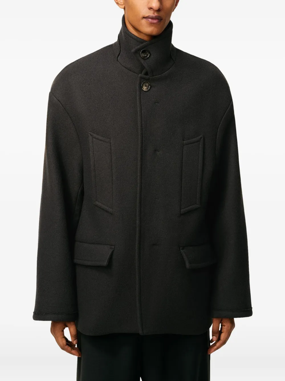 Ami Alexandre Mattiussi Wool Oversized High-collar Peacoat In Gray