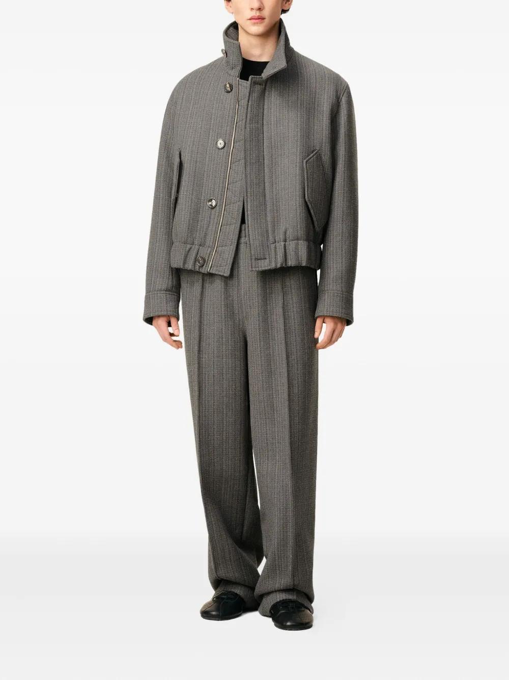 Ami Alexandre Mattiussi Grey Wool Herringbone Harrington Jacket Grey In Gray