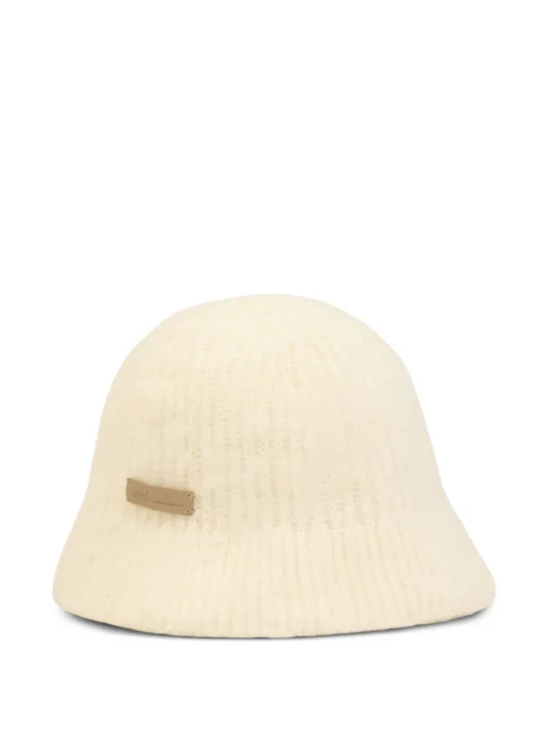 ！*！様 AMI PARIS パッチ バケットハット ホワイトクリーム AMI Paris ユニセックス ニット アミ パッチ バケットハット（ホワイト