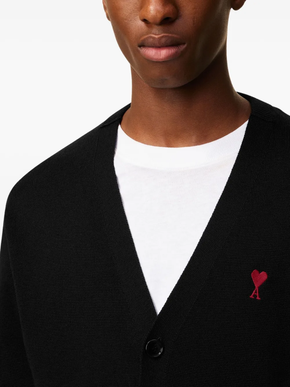 Ami Alexandre Mattiussi Heart-embroidered Wool Cardigan In Black