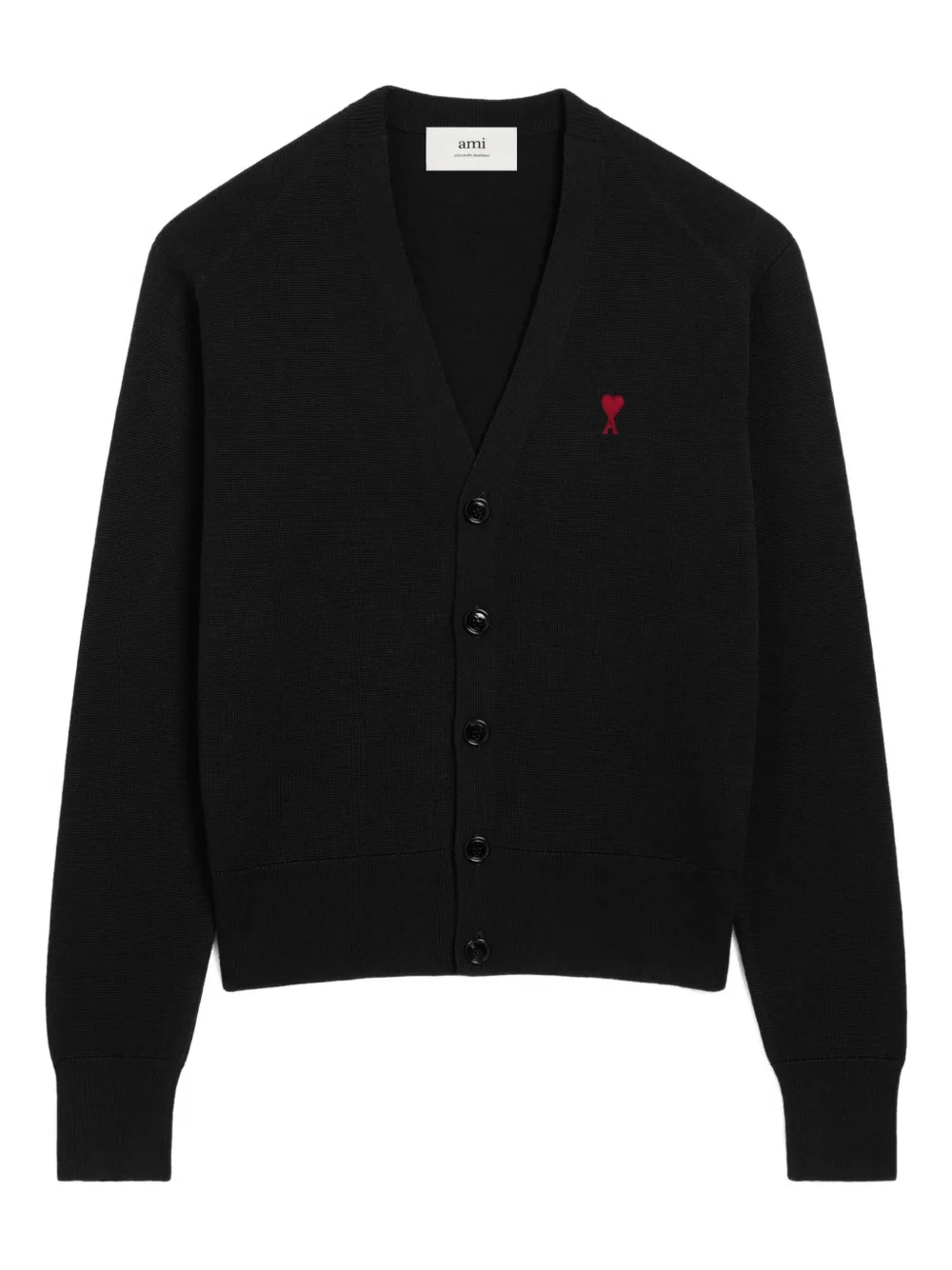 Ami Alexandre Mattiussi Heart-embroidered Wool Cardigan In Black