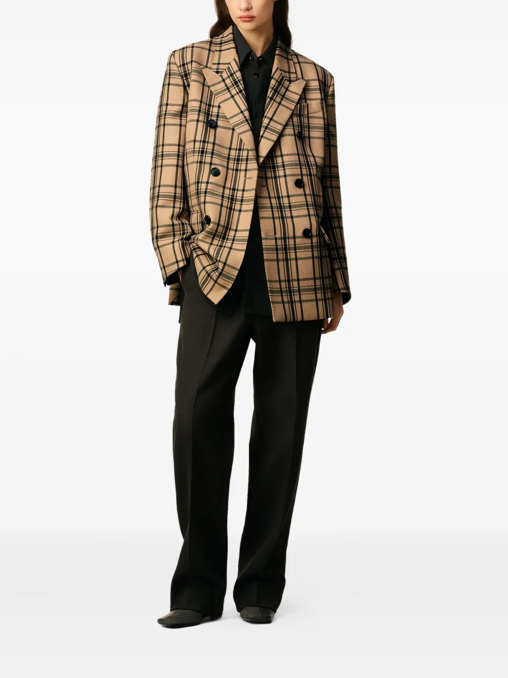 AMI Paris Geruite blazer Beige