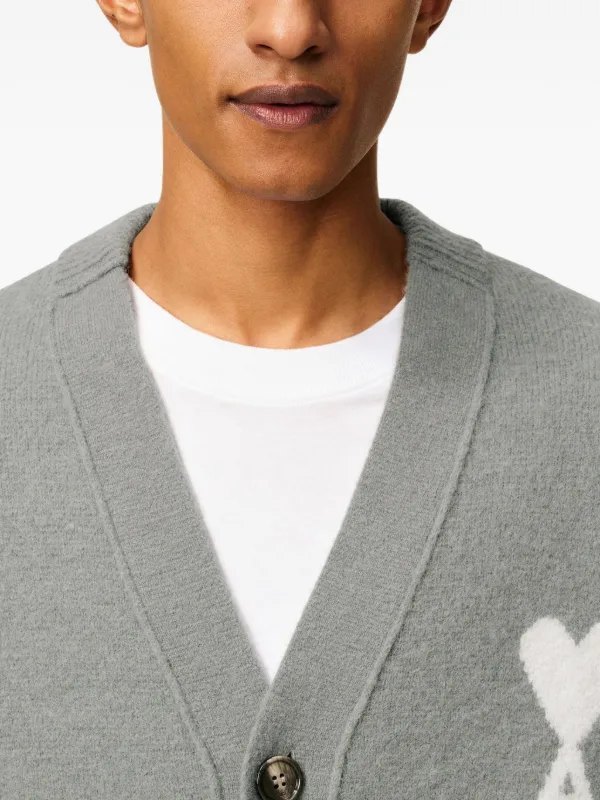 AMI Paris Ami De Coeur Cardigan | Grey | FARFETCH