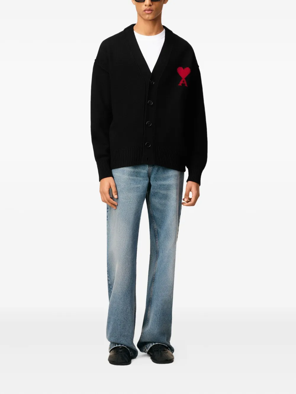 AMI Paris Wollen vest met hartdetail Zwart