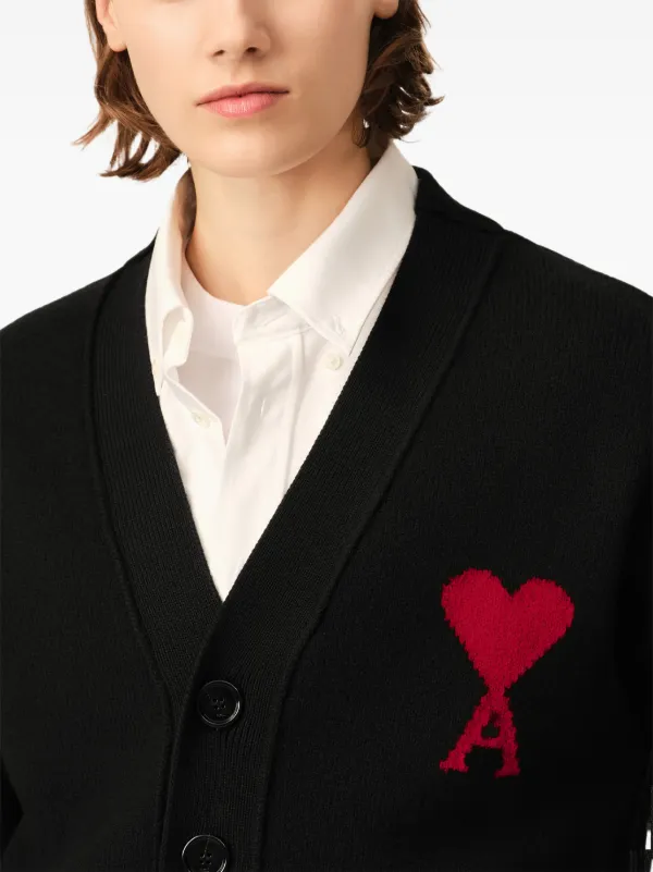 Ami。セット17cm AMI Paris Cardigan Ami De Coeur | Preto | FARFETCH BR