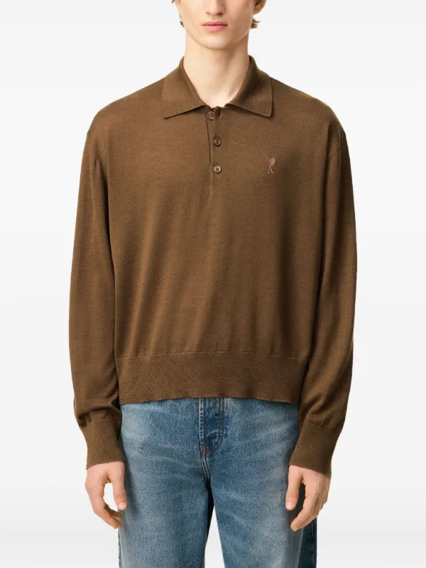 andmary Ami check tops brown AMI Paris Ami De Coeur Polo Shirt 