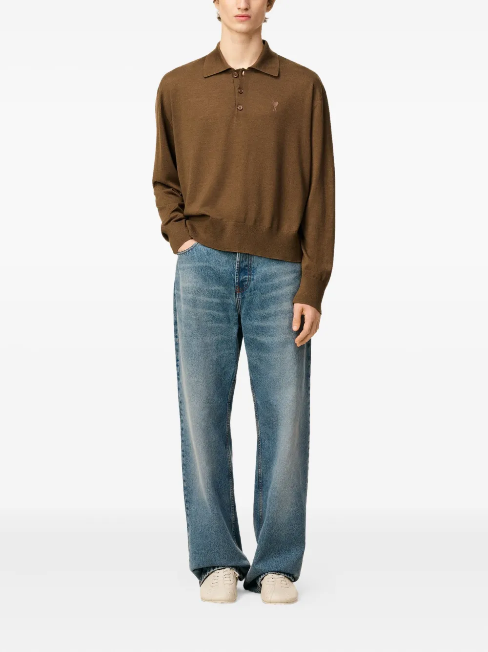 AMI Paris Gebreid poloshirt Bruin