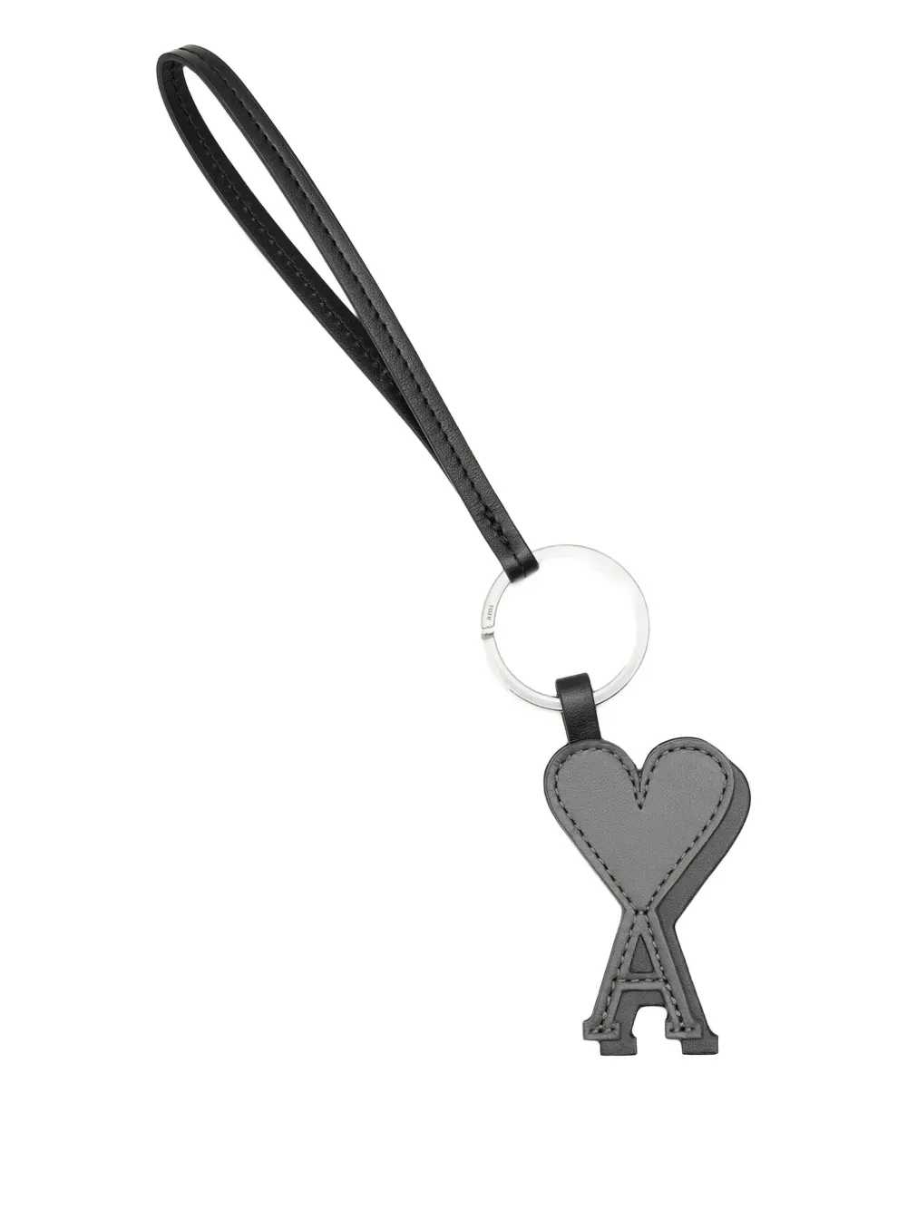 Ami Alexandre Mattiussi Ami De Coeur Leather Keyring In Gray