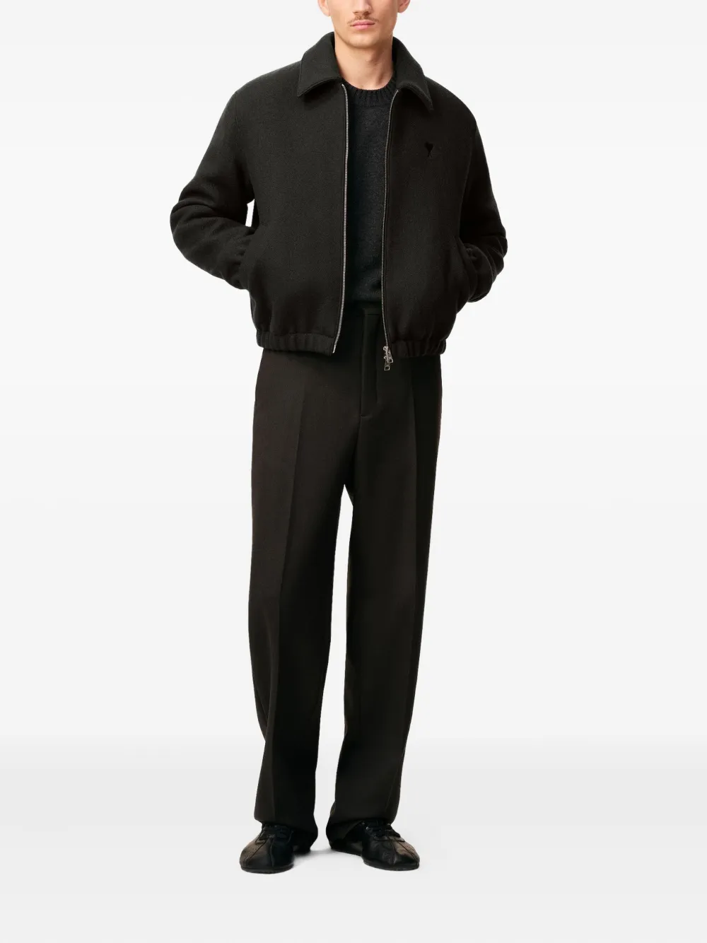 Ami Alexandre Mattiussi Black Technical Canvas Zipped Jacket Black In Black
