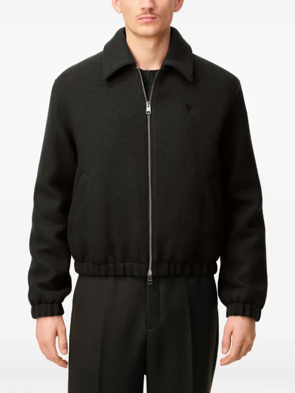 AMI Paris Wool Ami De Coeur Zipped Jacket | Black | FARFETCH