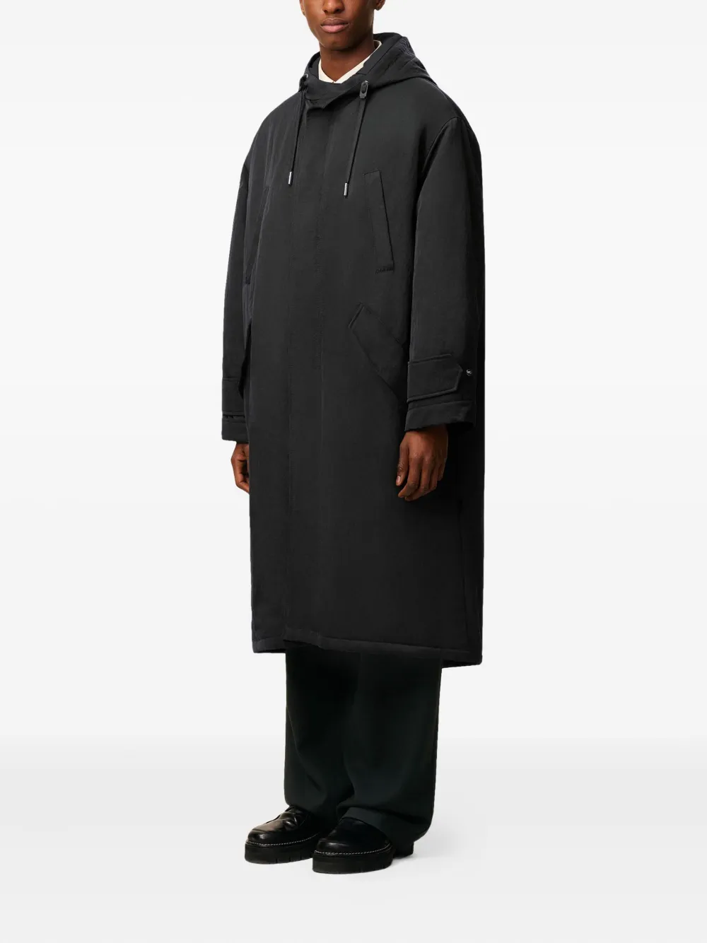 Ami Alexandre Mattiussi Long Grey Polyamide Jacket With Adjustable Hood And Flap Pockets In Gray
