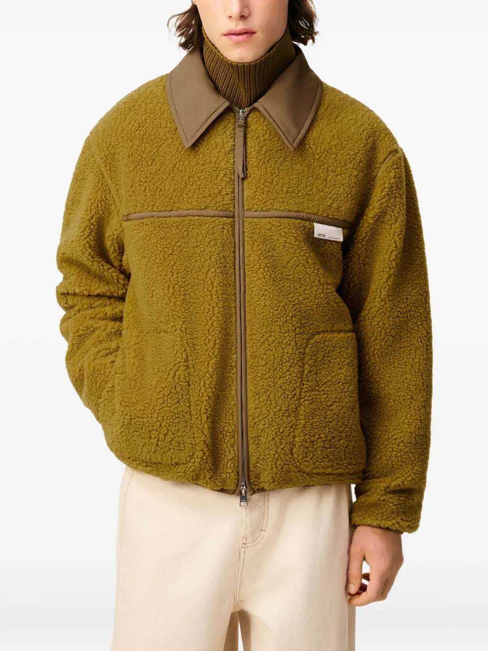 Ami Alexandre Mattiussi Ami Paris Zip Fleece Jacket In Green