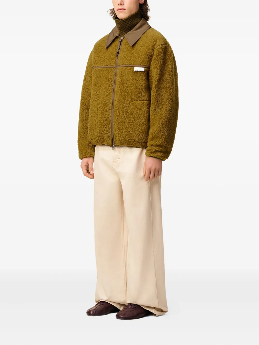 Ami Alexandre Mattiussi Ami Paris Zip Fleece Jacket In Green
