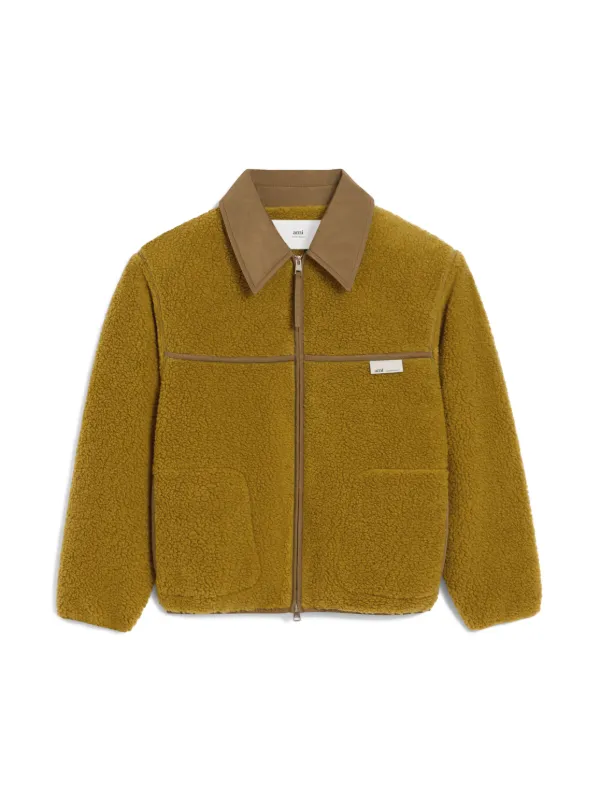 ami paris オリーブグリーン フリースジャケット AMI Paris zip-fastening point-collar Jacket | Green | FARFETCH