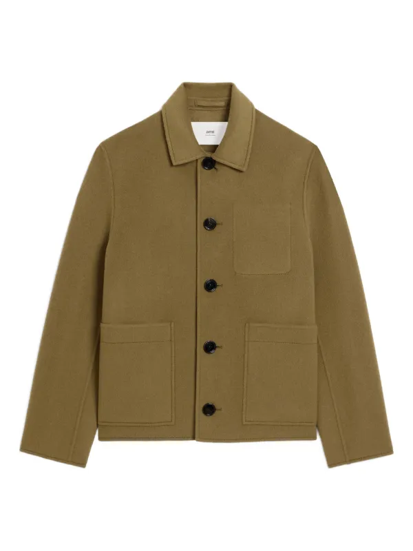 Ami Paris Button-fastening Patch-pocket Jacket in Green