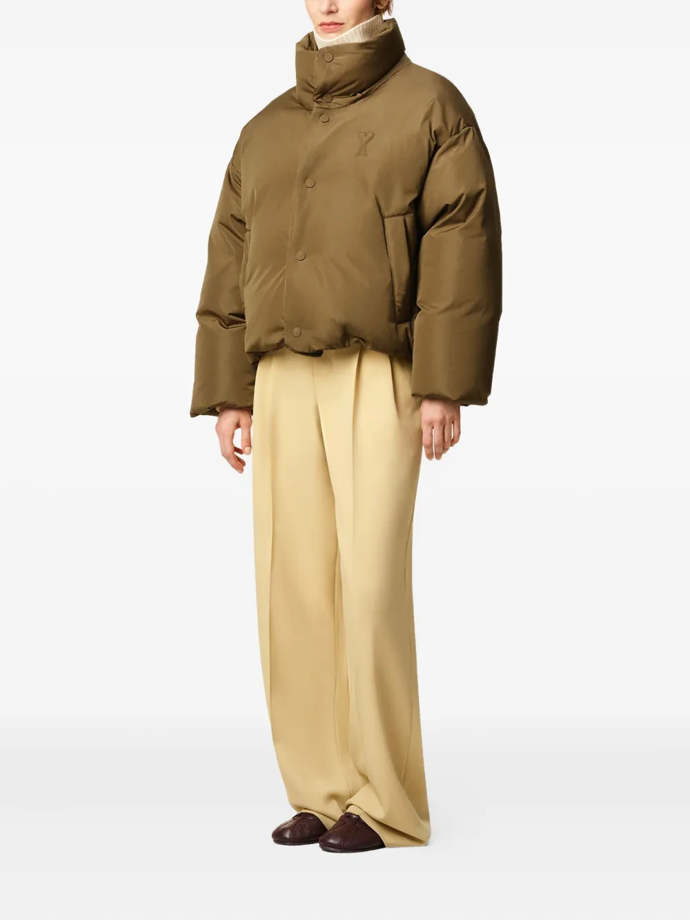 AMI Paris Donsjack met geborduurd logo Groen
