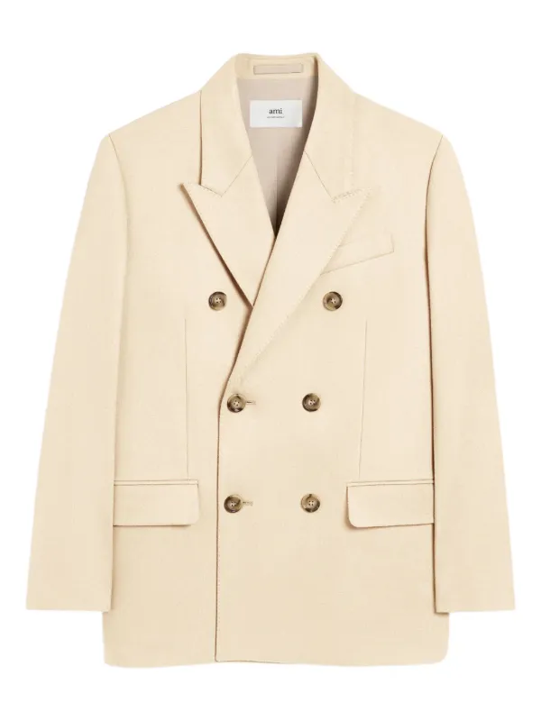 Ami Paris Loose Double-breasted Wool Jacket in Neutrals