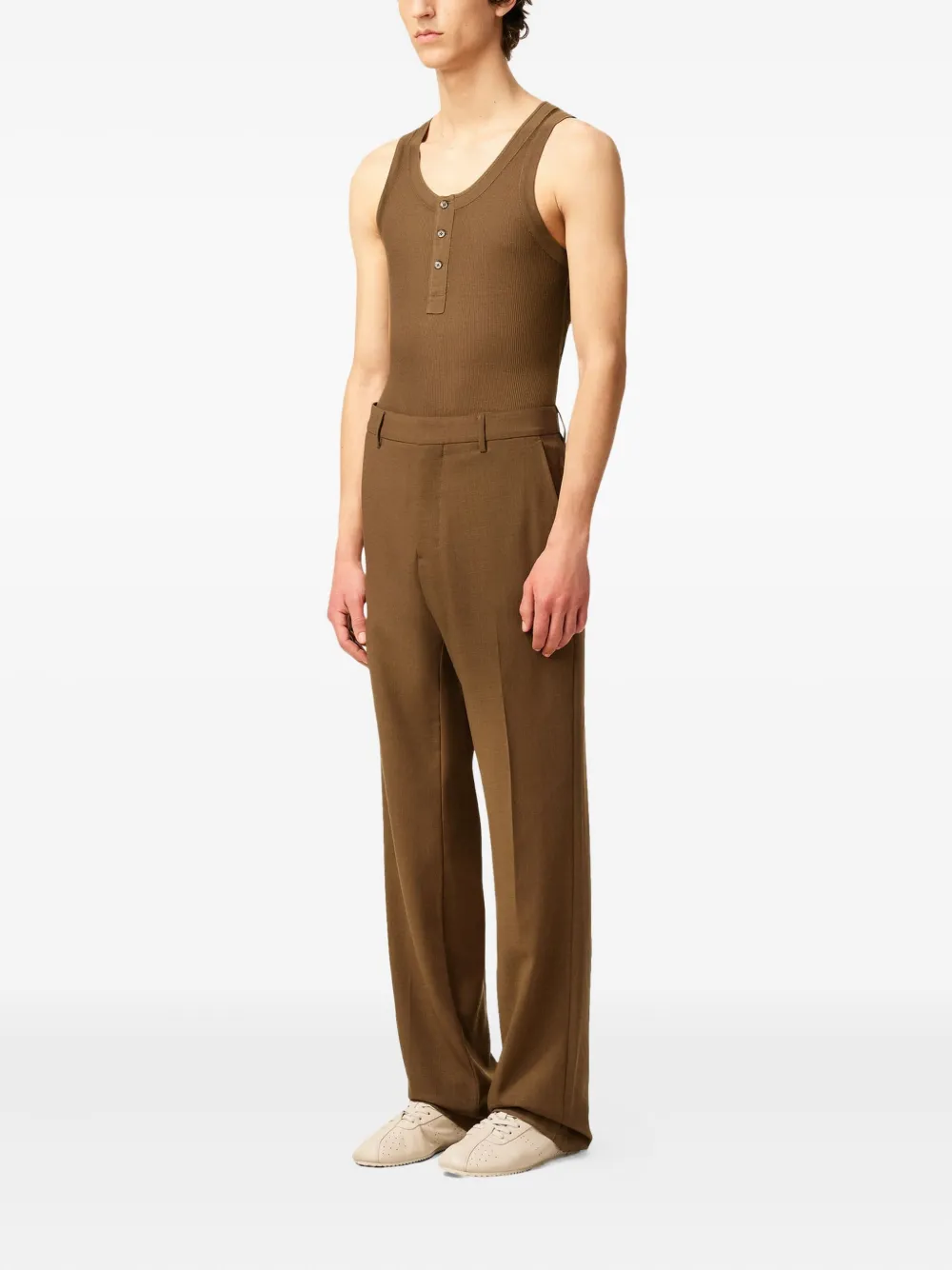Ami Alexandre Mattiussi Brown Wool Straight Trousers Brown In Brown