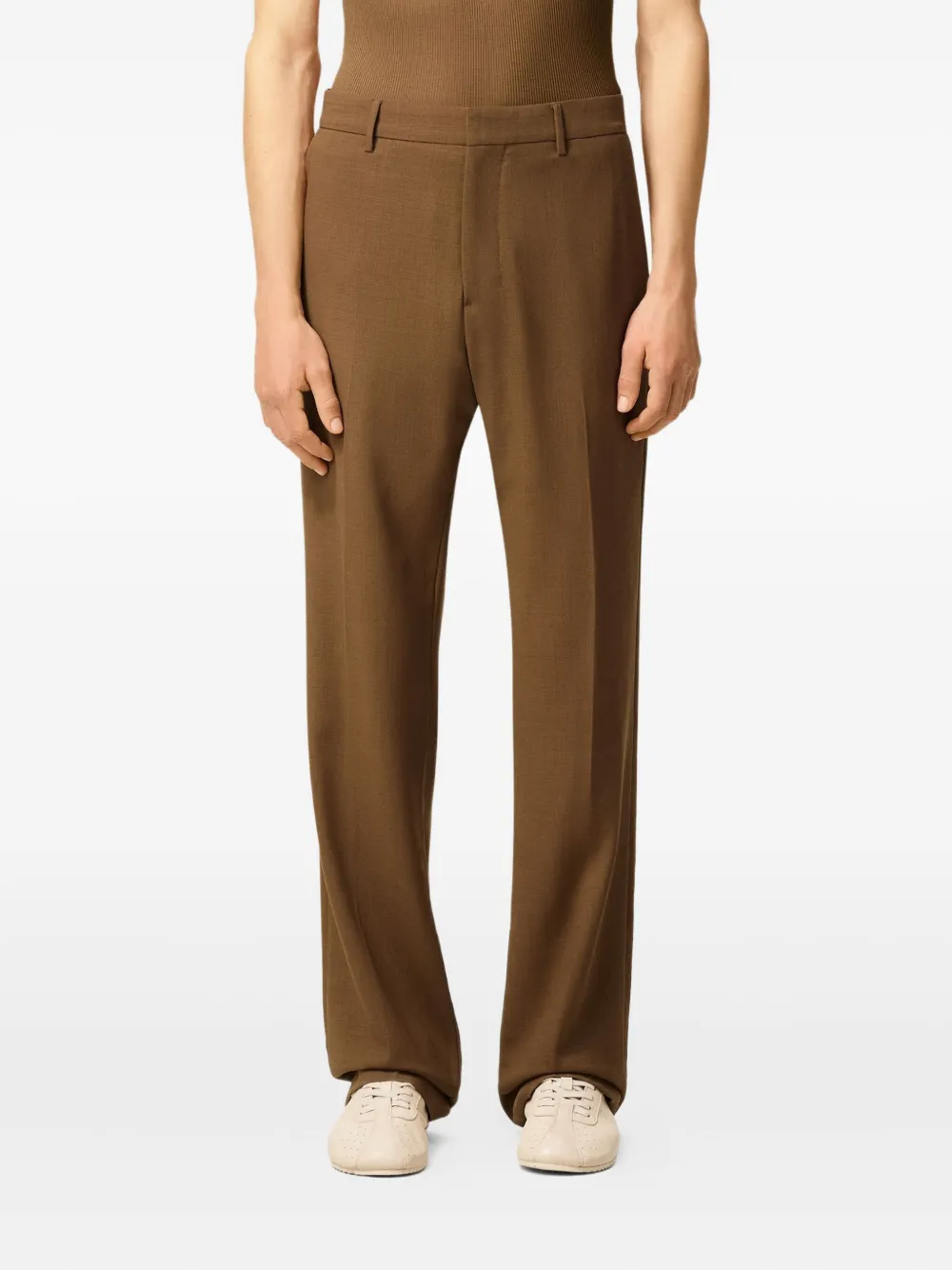 Ami Alexandre Mattiussi Brown Wool Straight Trousers Brown In Brown
