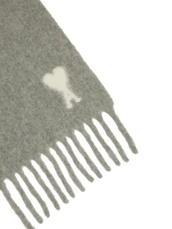 AMI Paris Ami De Coeur Fringed Scarf | Grey | FARFETCH