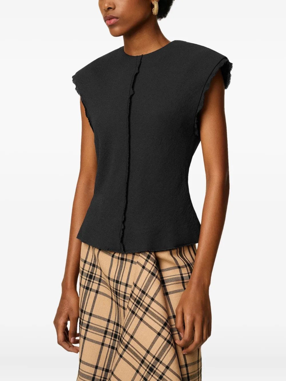 AMI Paris Mouwloze top met gerafelde rand Zwart