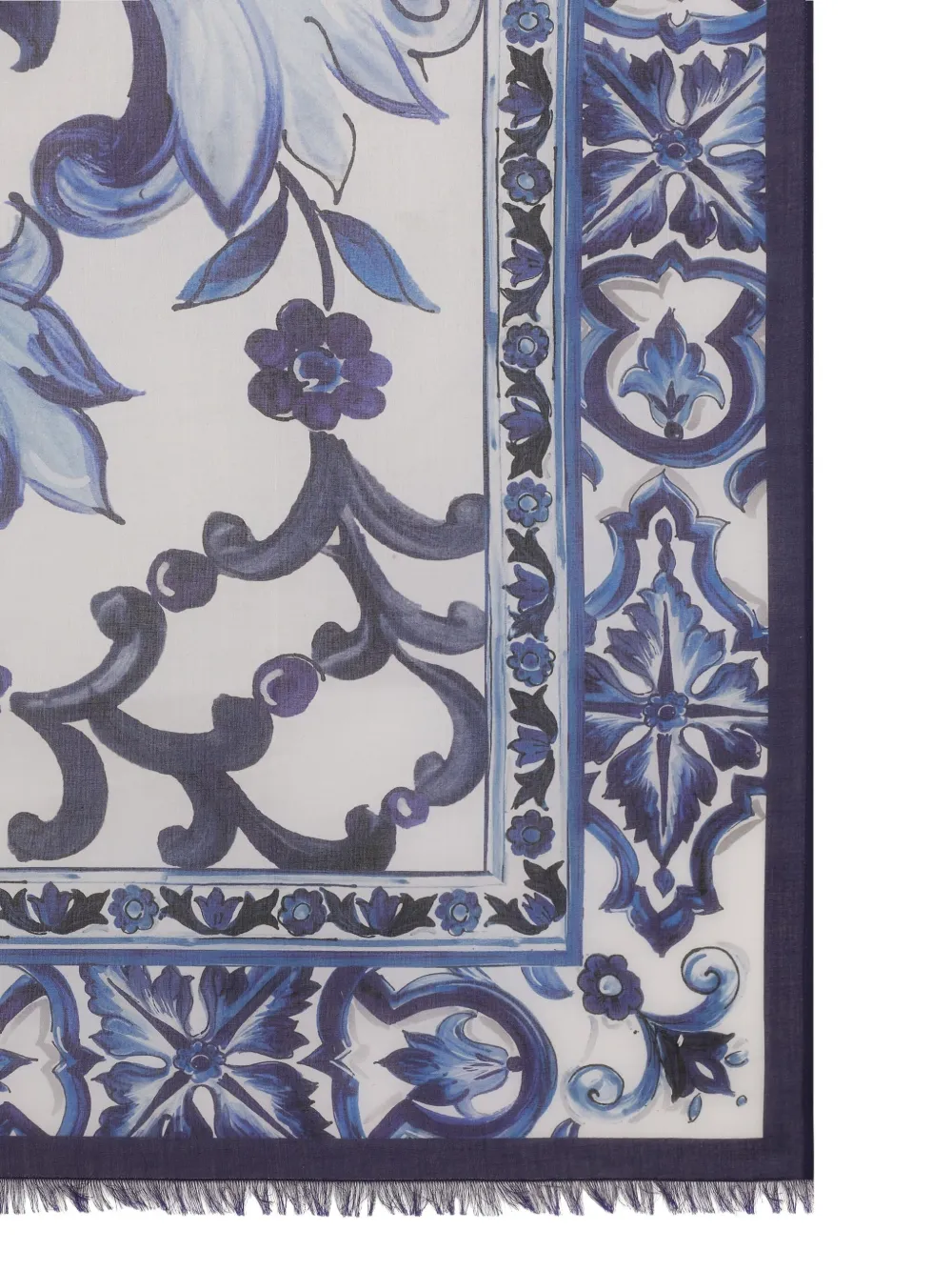 Dolce & Gabbana Majolica-print fringed sarong Blauw