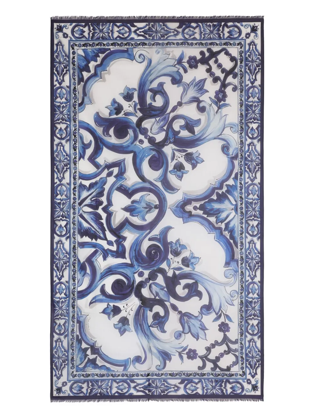 Dolce & Gabbana Majolica-print fringed sarong Blauw