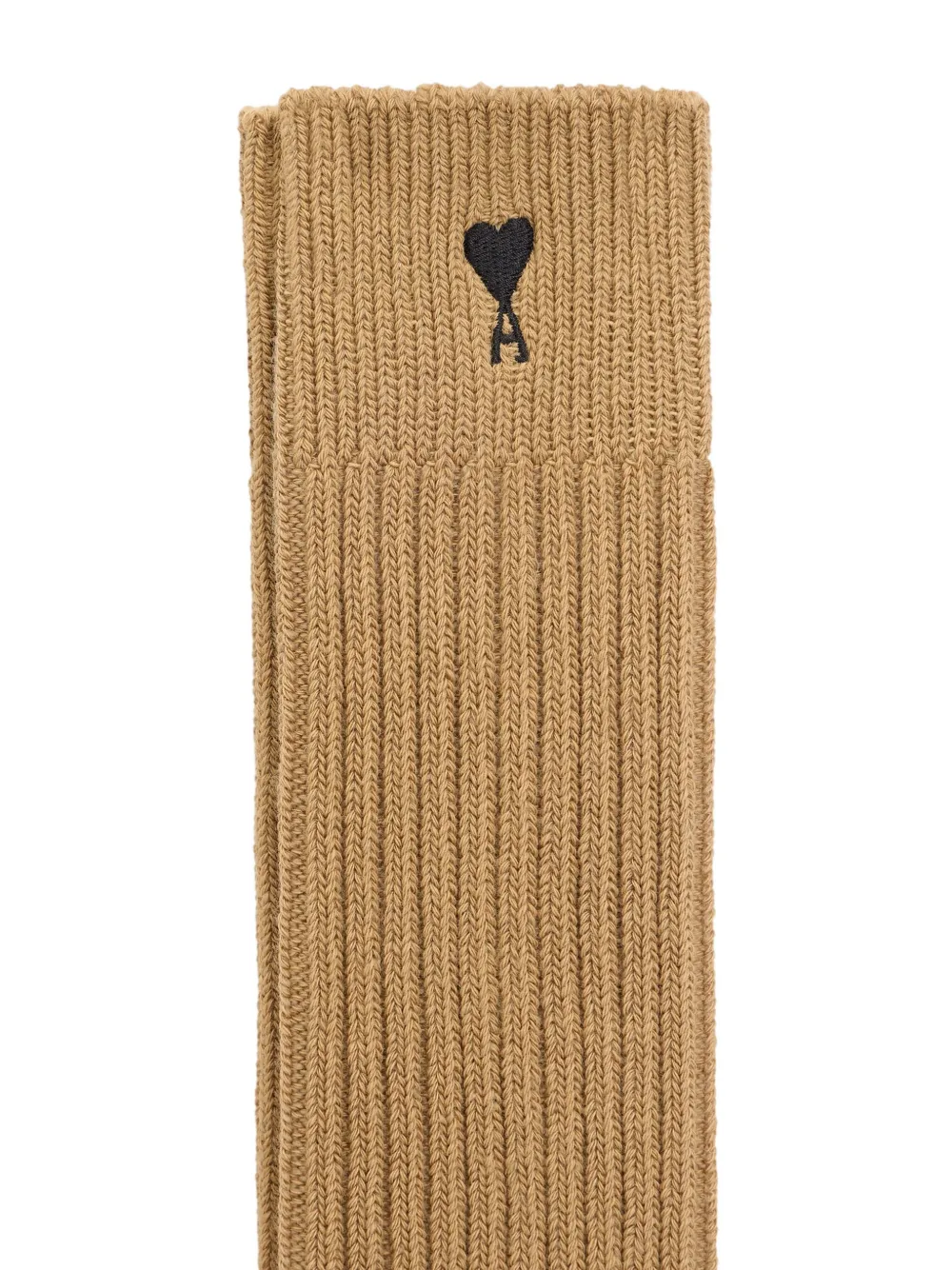 AMI Paris Geribbelde sokken met geborduurd hart Beige