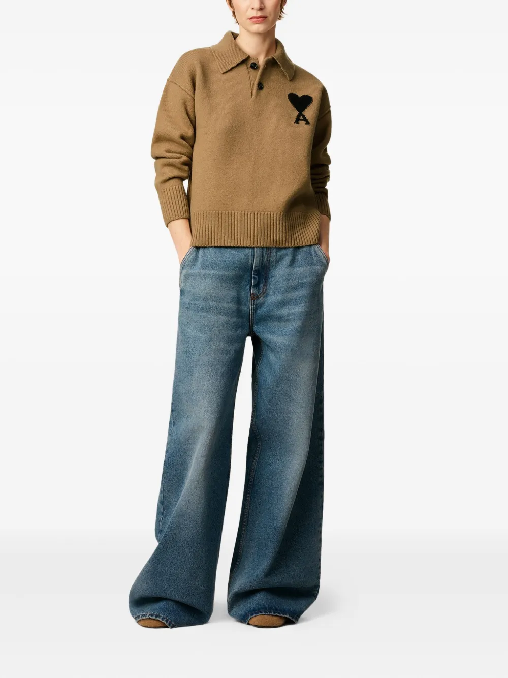 AMI Paris Ami de Coeur sweater 288 CAMEL BLACK
