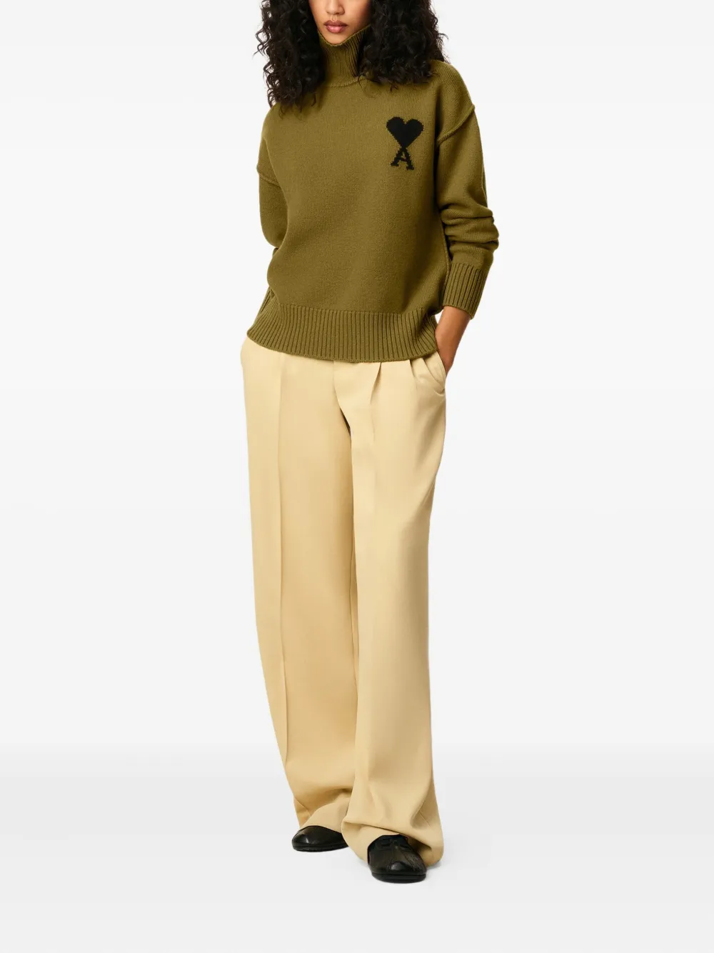 Ami Paris Ami De Coeur Funnel Neck Sweater in Green, view 3