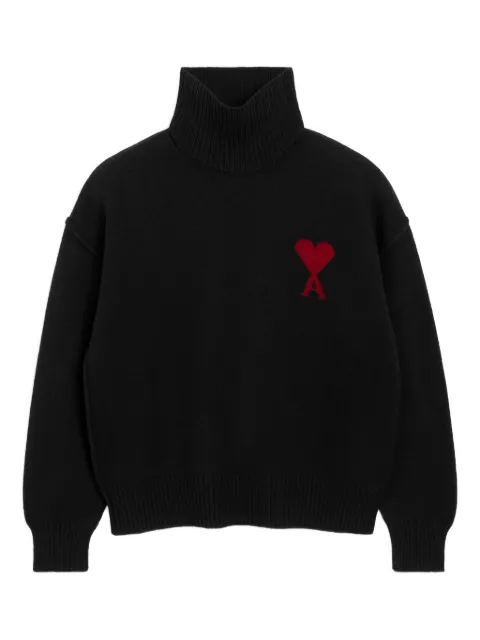 AMI Paris heart-intarsia funnel-neck sweater