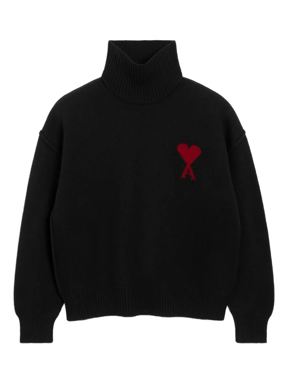 AMI Paris Stehkragen-Pullover mit Herz-Intarsie - Schwarz