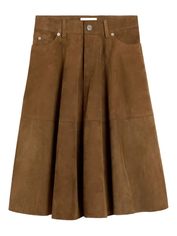 Ami Paris Leather Midi Skirt in Brown