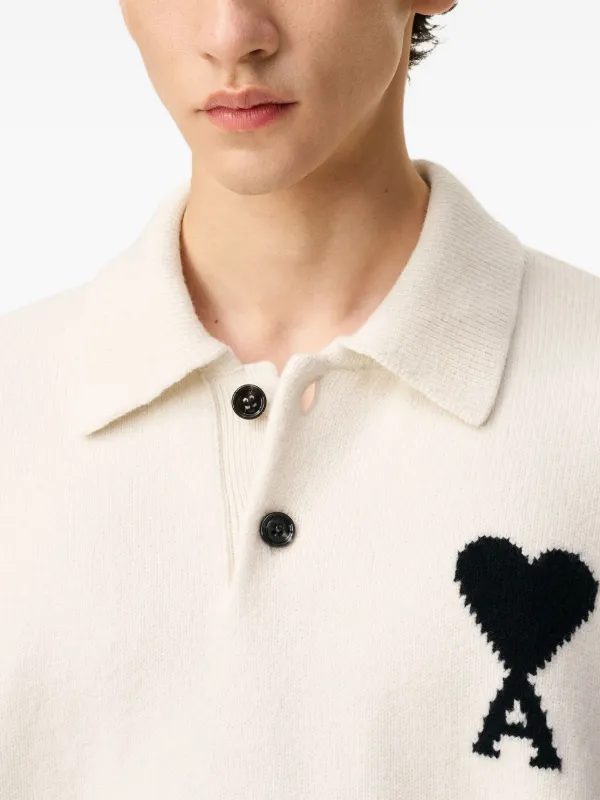 AMI Paris Ami De Coeur ウールポロシャツ | ニュートラル | FARFETCH JP