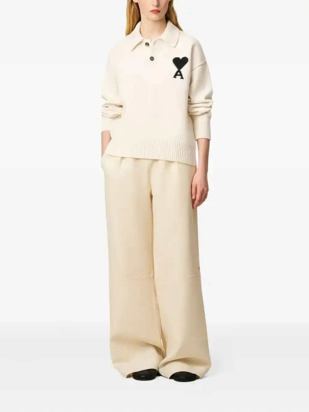  Ami Paris Ami De Coeur Wool Polo Shirt - Neutrals 