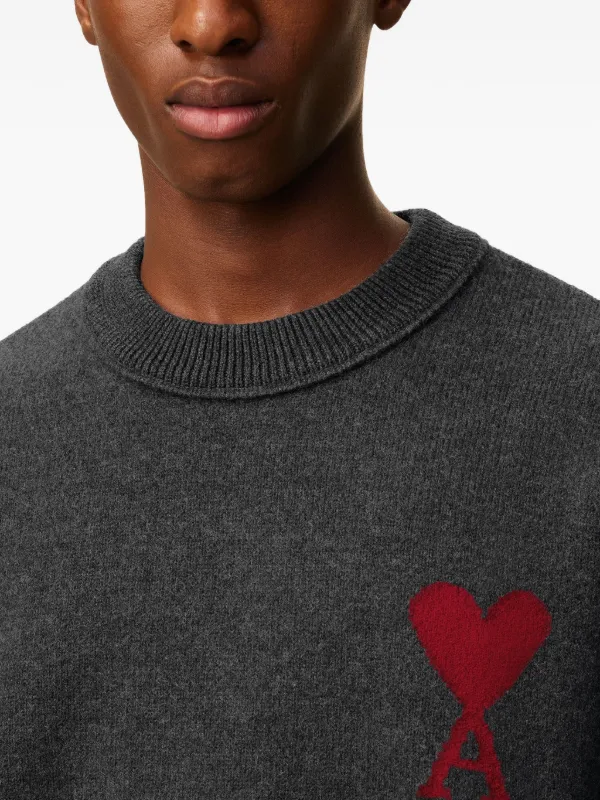 AMI Paris Ami De Coeur crew-neck Wool Sweater | Grey | FARFETCH