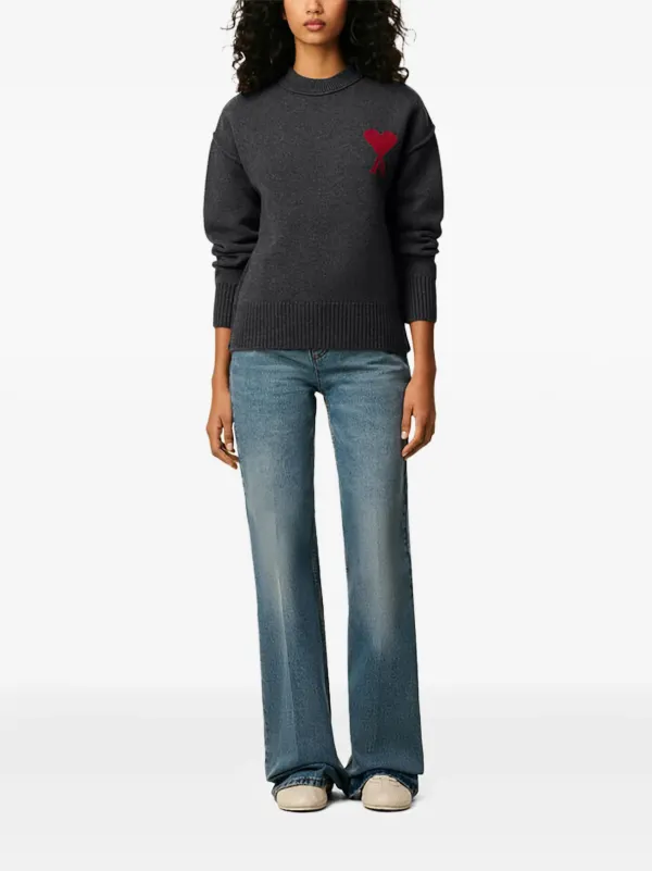 AMI Paris Ami De Coeur crew-neck Wool Sweater | Grey | FARFETCH