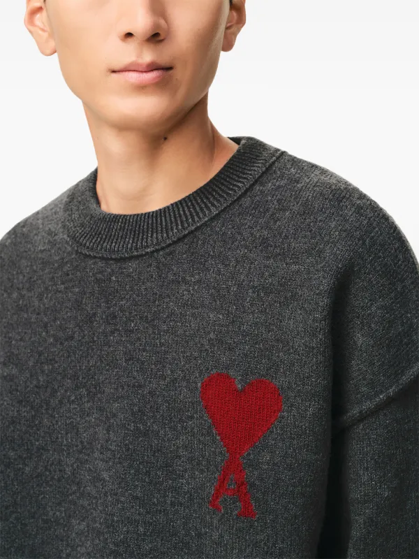 AMI Paris Ami De Coeur crew-neck Wool Sweater | Grey | FARFETCH CA