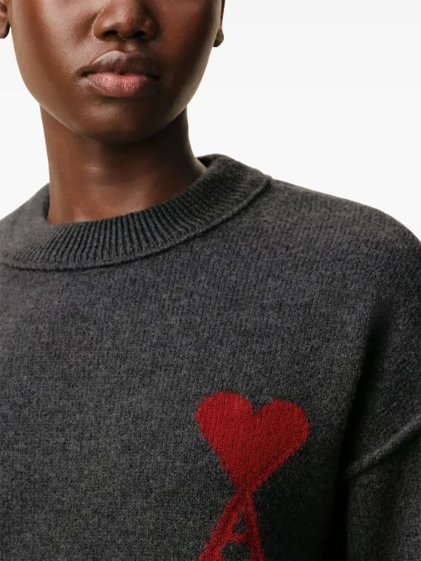 AMI Paris Ami De Coeur crew-neck Wool Sweater | Grey | FARFETCH AU