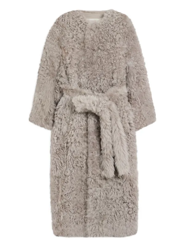 Ami Paris Shearling Belted Coat in Grey