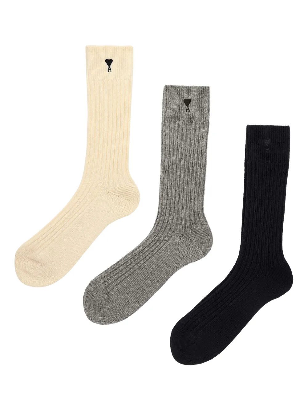 Ami Alexandre Mattiussi Heart-embroidered Cotton Socks (pack Of Three) In Multi