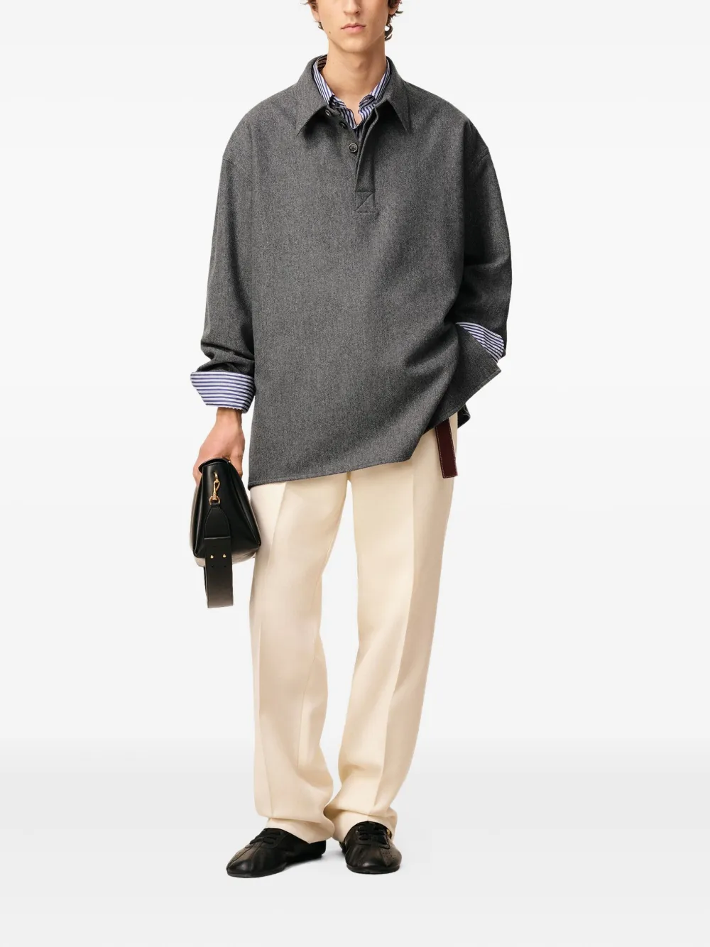 Ami Alexandre Mattiussi Wool Knitted Polo Top In Gray