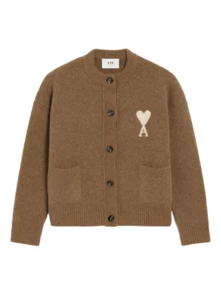 AMI Paris Ami De Coeur Cardigan | Brown | FARFETCH