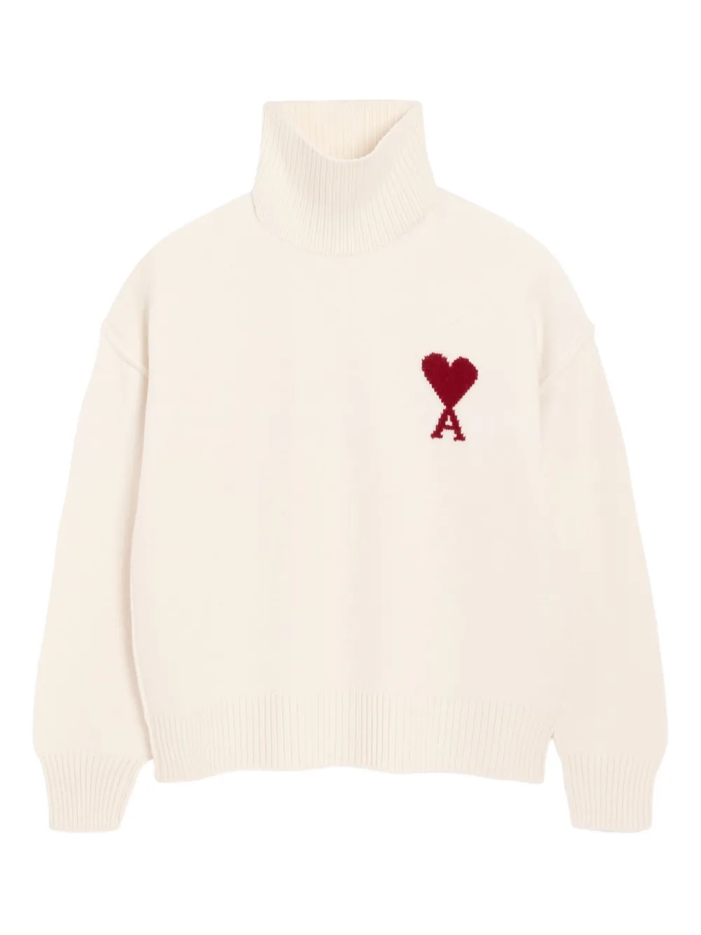 AMI Paris Trui met trechterhals en hart intarsia Beige