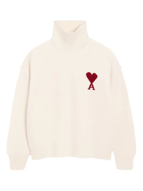AMI Paris heart-intarsia funnel-neck sweater