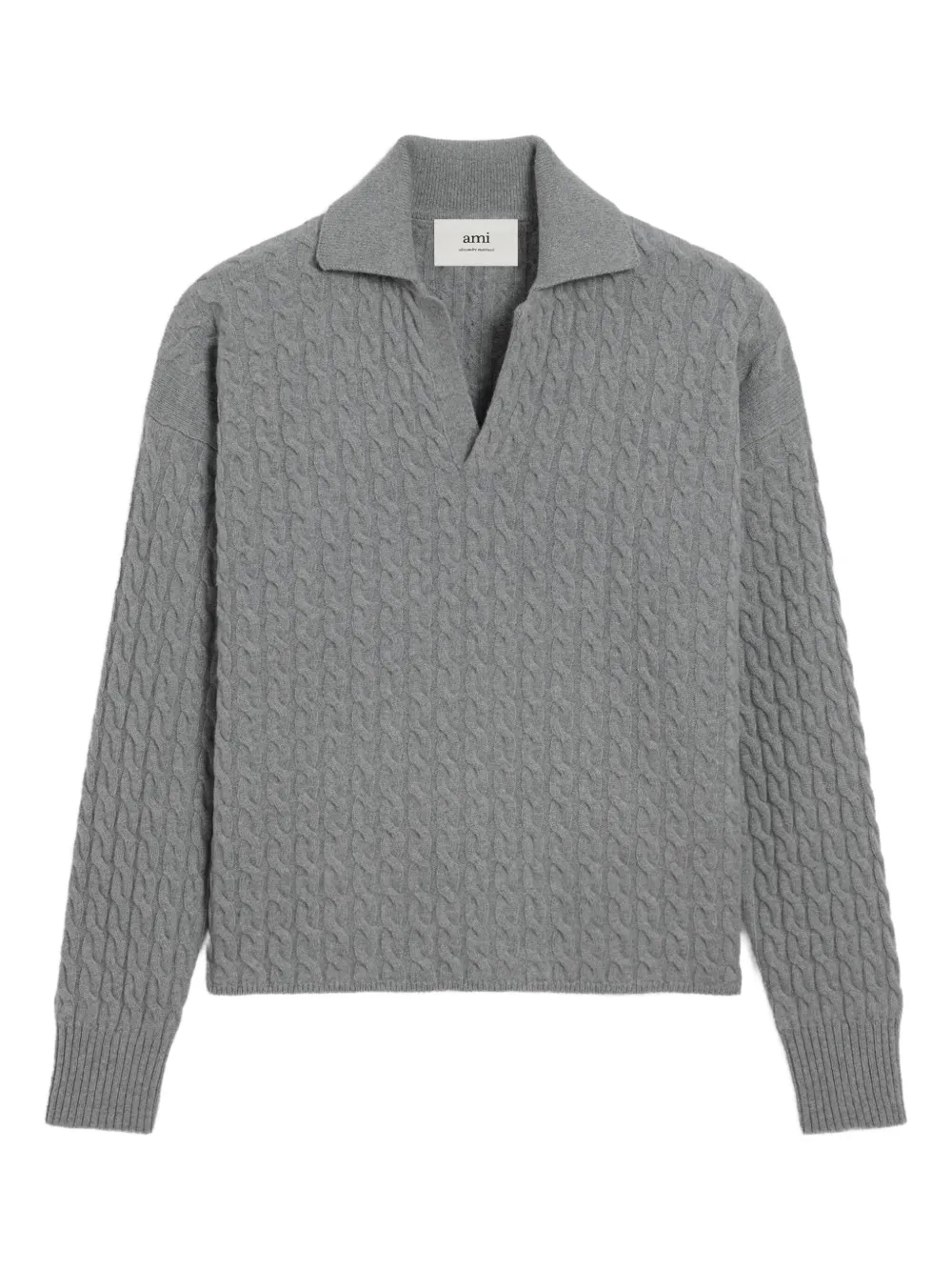 AMI Paris cable-knit wool polo shirt | Grey | Image 1