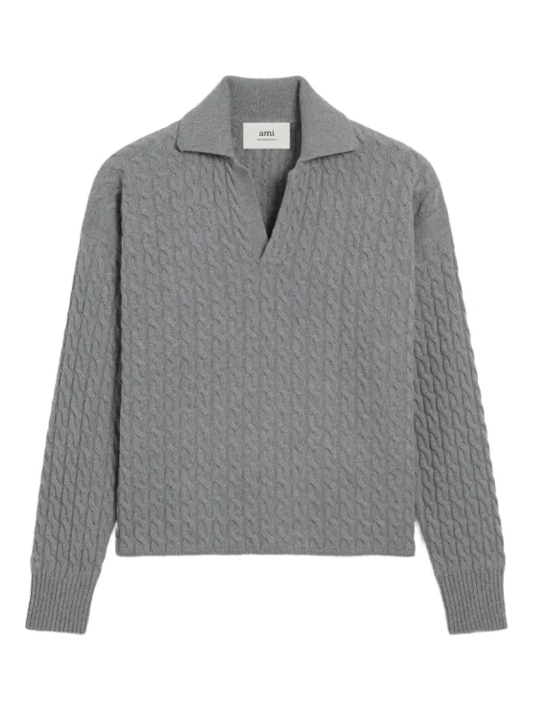 AMI Paris ケーブルニット ポロシャツ | グレー | FARFETCH JP