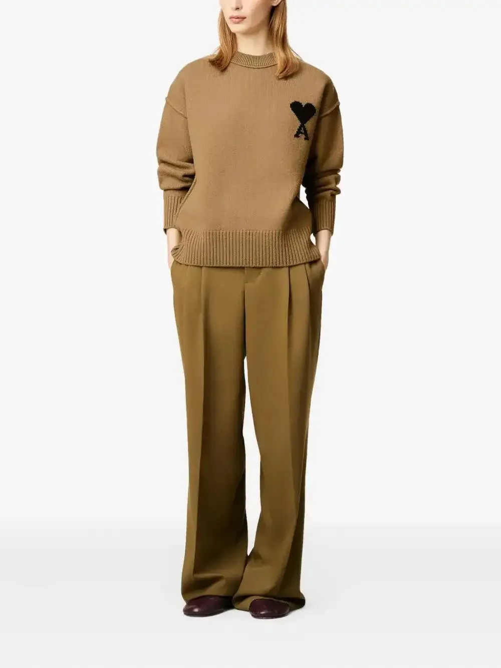  Ami Paris Ami De Coeur Sweater - 288 Camel/black 