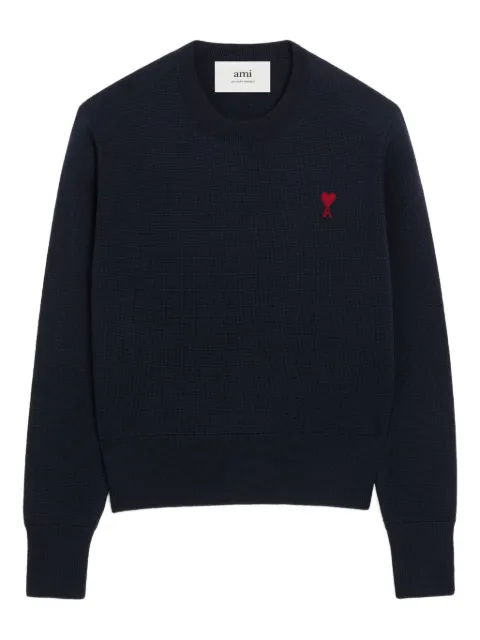 AMI Paris crewneck heart-embroidered wool sweater